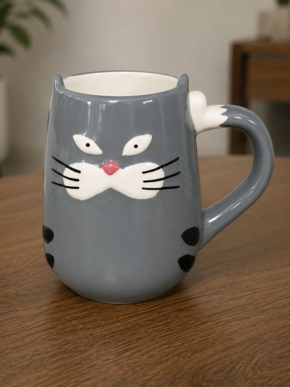 TAG Cat Kitty Mug Funny Ears Gray White Ceramic Coffee Cup 16 Oz 1990s